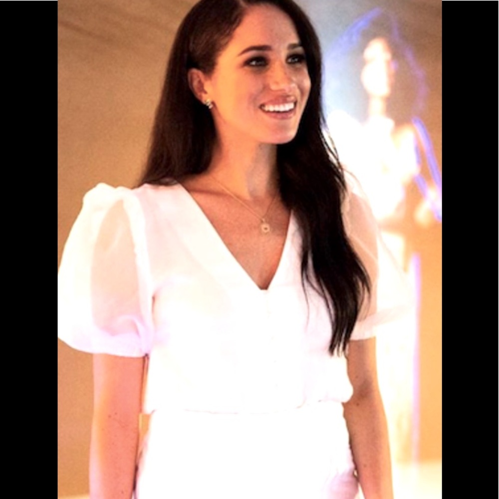 TopShop White Puff Sleeve Blouse ASO Meghan Markle